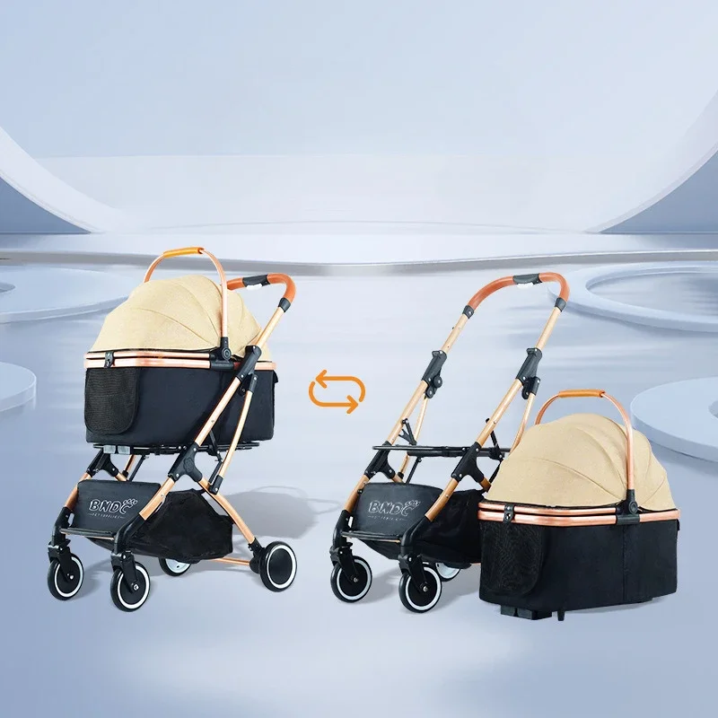 Two-in-one Small and Medium-sized Pet Stroller Detachable Folding Dog Stroller The whole car is removable and washable portable