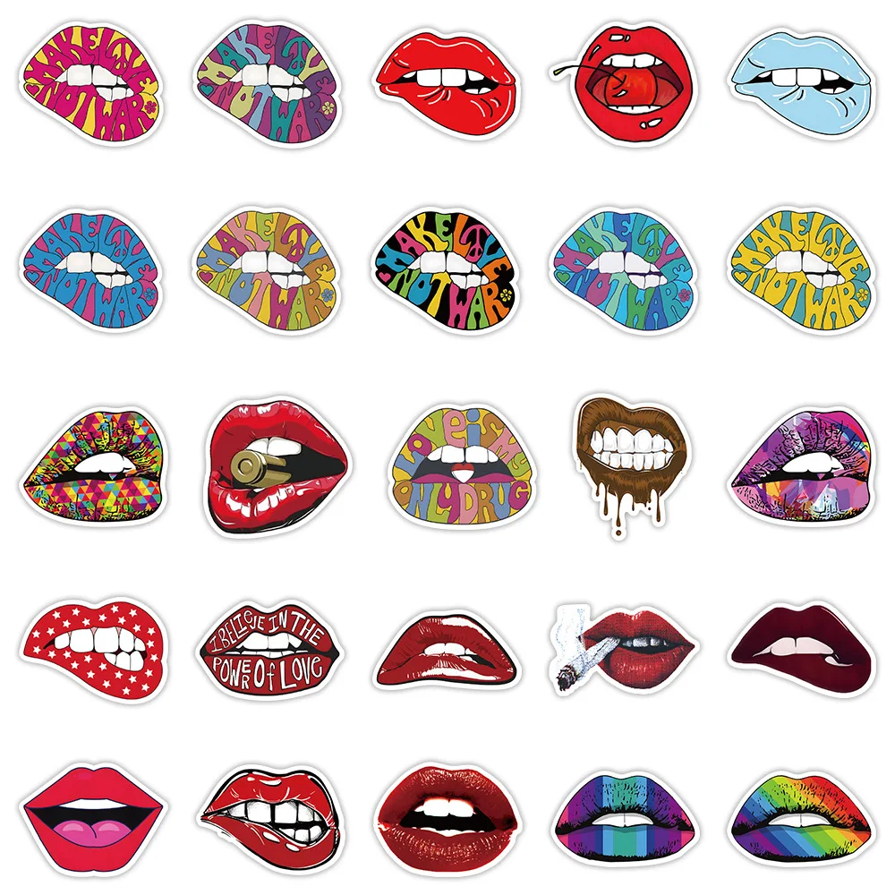 Imagem -06 - Sexy Lips Adesivos Pack Adesivos para Laptop Caixa do Telefone Mala Papelaria Guitarra Suprimentos Scrapbooking Feminino Quente 50 Pcs