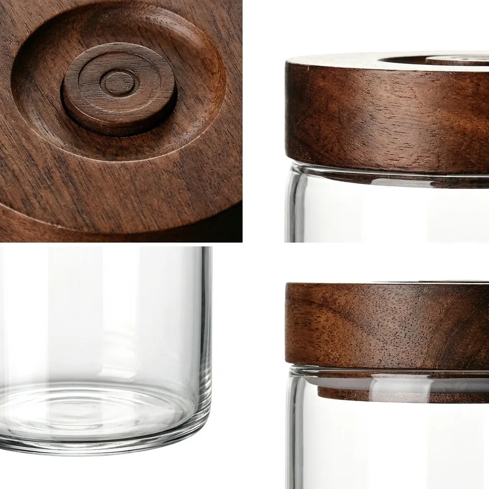 Transparent Glass Coffee Canister 9oz with Wooden Lid Ensures Airtight Protection Against Air Moisture and Light Exposure