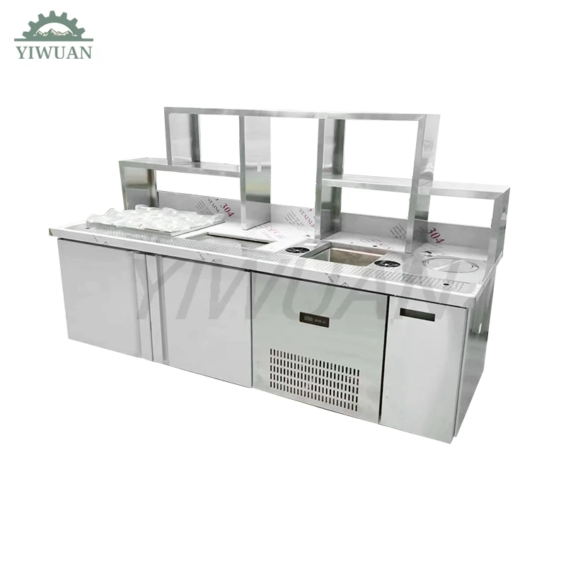 Commercial Refrigerator Beverage Shop Machine Milk Tea Console Water Bar Table Coffee Shop Equipment Workbench