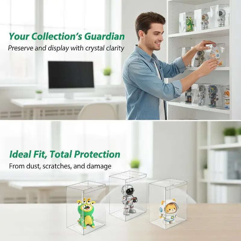4 Inch Clear PVC Rectangular Display Box Waterproof Plastic Storage Container for Mini Figurine Craft Retail Packaging