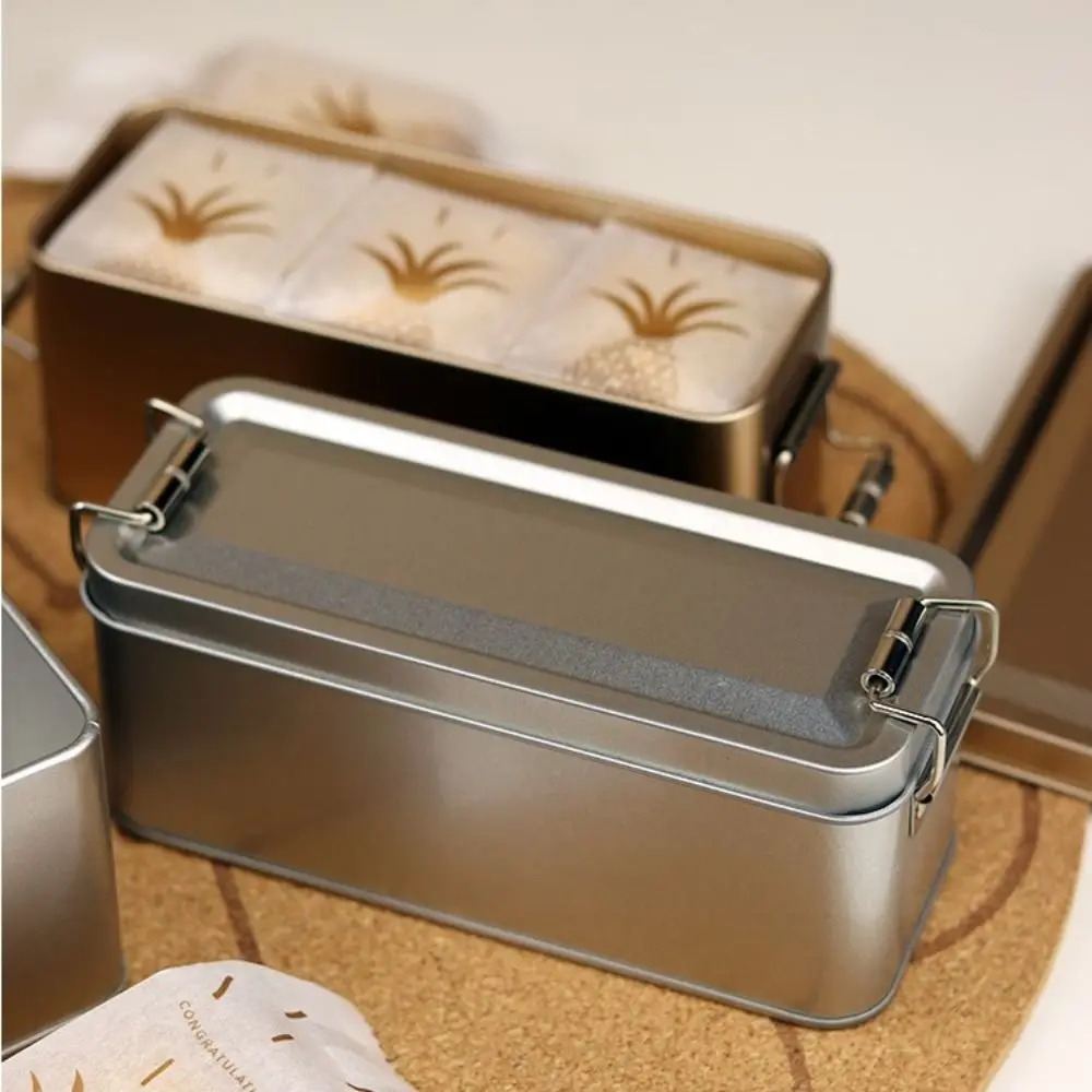 New Metal Rectangular Iron Box with Lid Storage Box Cake Packaging Box Durable Old-fashioned Buckle Iron Box