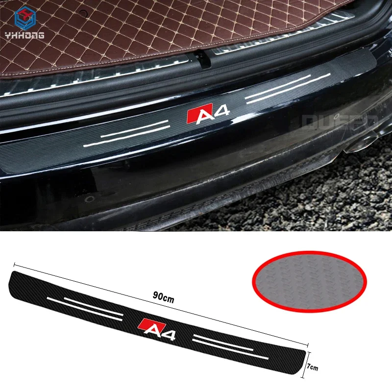 Carbon Door Sill Car Rear Trunk Bumper Guard Plate Protector Sticker for Audi A4 B8 8KH B9 8WH Logo Anti-Scratch Decal