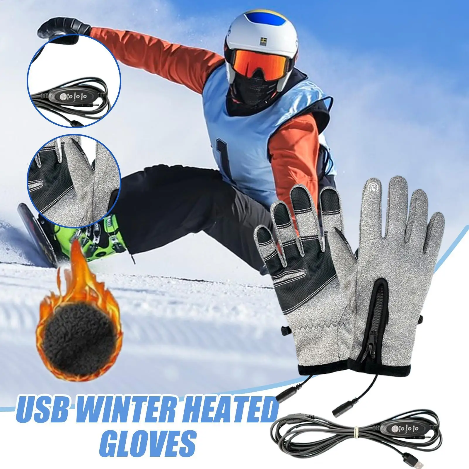 電熱手袋 USB 充電式加熱タッチスクリーン手袋温暖化ヒーター防風ミトン寒い天候のランニング用