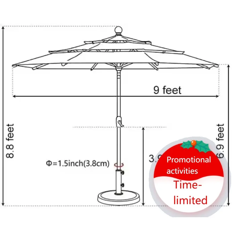 

Hot Sold10-Year-Non-Fading Solar 9ft 3 Tiers Market Umbrella with 80 LED Lights Patio Umbrellas Outdoor Table with Ventilation,