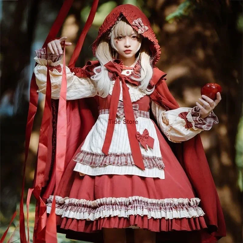 

Little Red Riding Hood Autumn/winter Op Long Sleeve Vintage Sweet Daily Lolita Dress Set Gothic Lolita Accessories Candy Anime