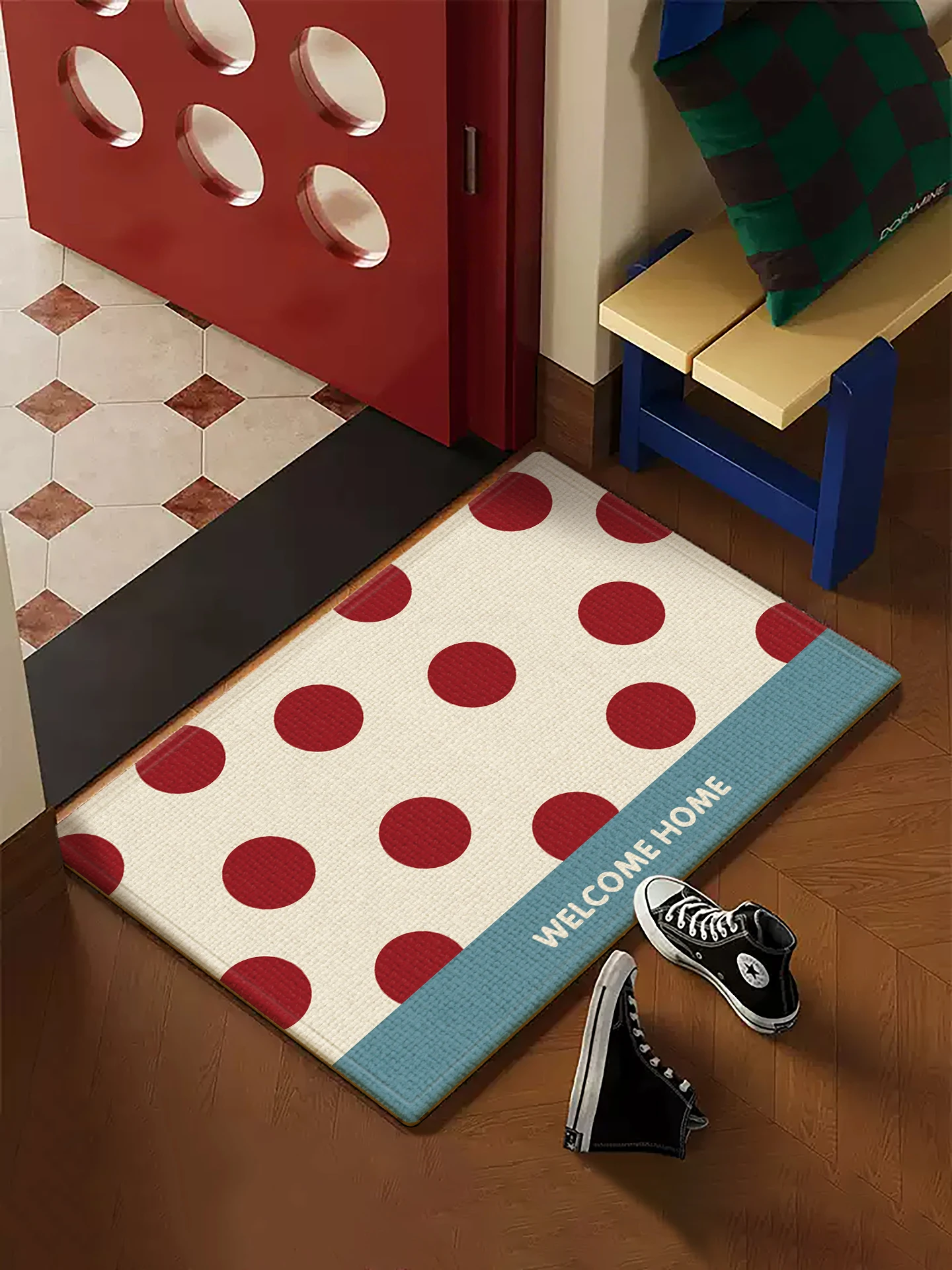 Welcome Home Bathroom Mat, Quick Dry Absorbent Non Slip Bath Rug, Soft Water Absorbing Floor Mat, Color Block Door Mat for Shower Sink Entryway