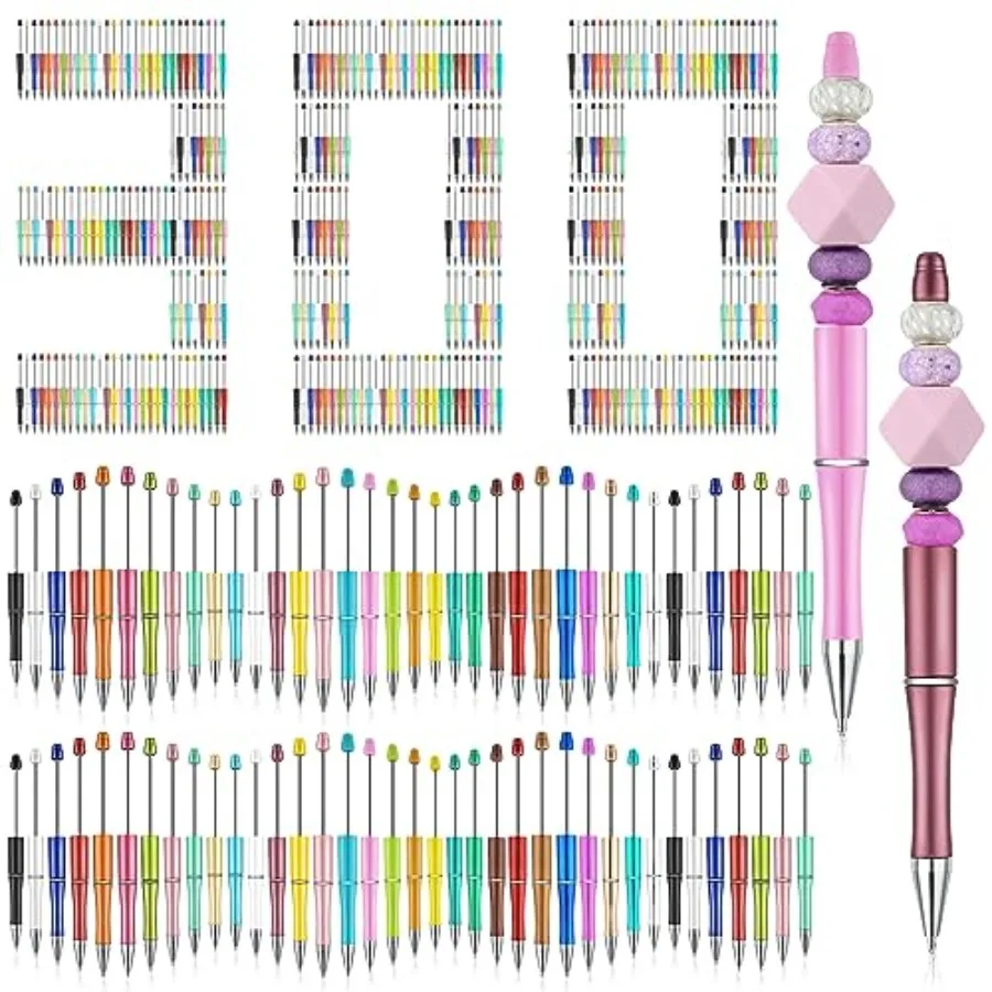 

300 Pcs Beadable Pen Bulk Assorted Plastic Bead Pen DIY Black Ink Ballpoint for DIY Making Students Office Back to School Gift