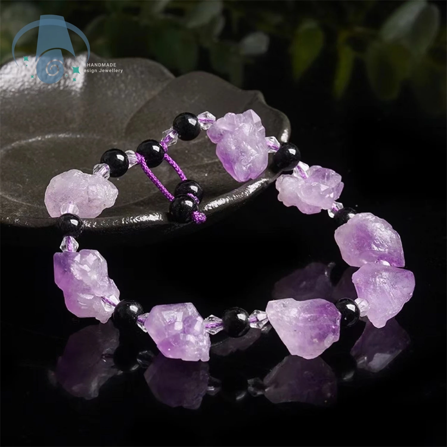 

Natural Amethyst Crystal Raw Stone Bracelet Handmade Elastic Stretch Beads Strand Unisex Jewelry Gift for Women Men Healing