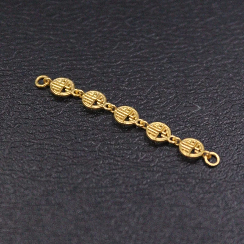 

Real Pure 18K Yellow Gold Extension Chain Lucky Carved Characters Fu Round Link Chain For Necklace Bracelet 0.35g