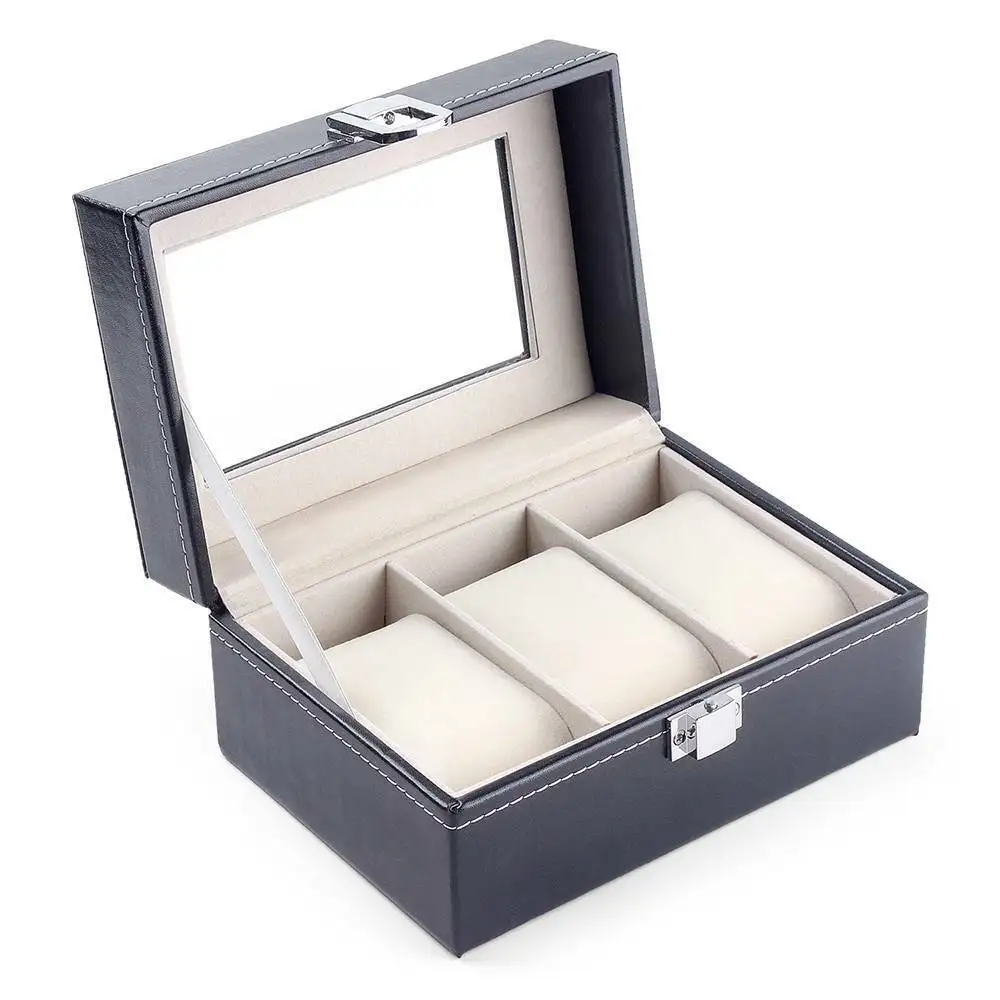 WellZone 2/3 Slots Promotion Red Wooden/PU Watch Box With Pillow Leather Wristwatch Display Case Organizer For Holiday Gift