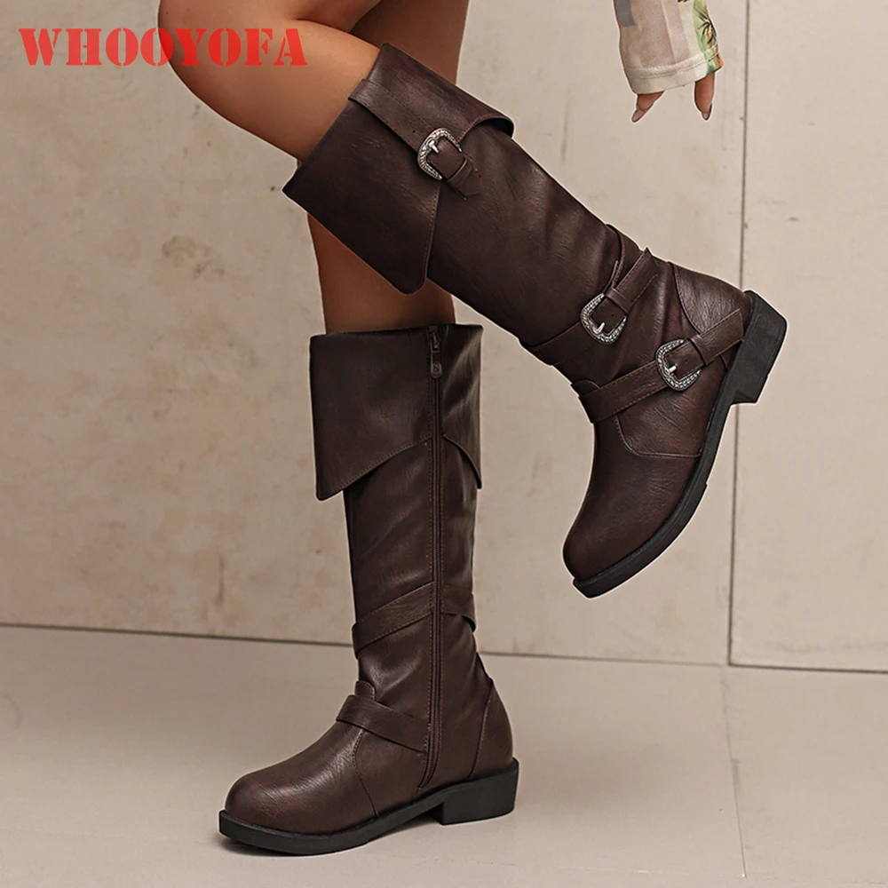 

2025 New Winter Comfortable Black Brown Women Mid Calf Boots Med Square Heel Office Lady Shoes Plus Big Size 10 44 46 48