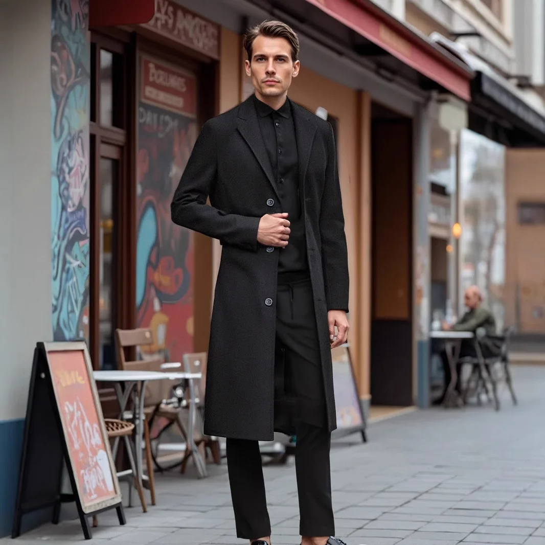 Picture 3: Men's Business Casual Trench Coat British Classic Size Woolen Classic Elegant Coat Extended Over The Knee