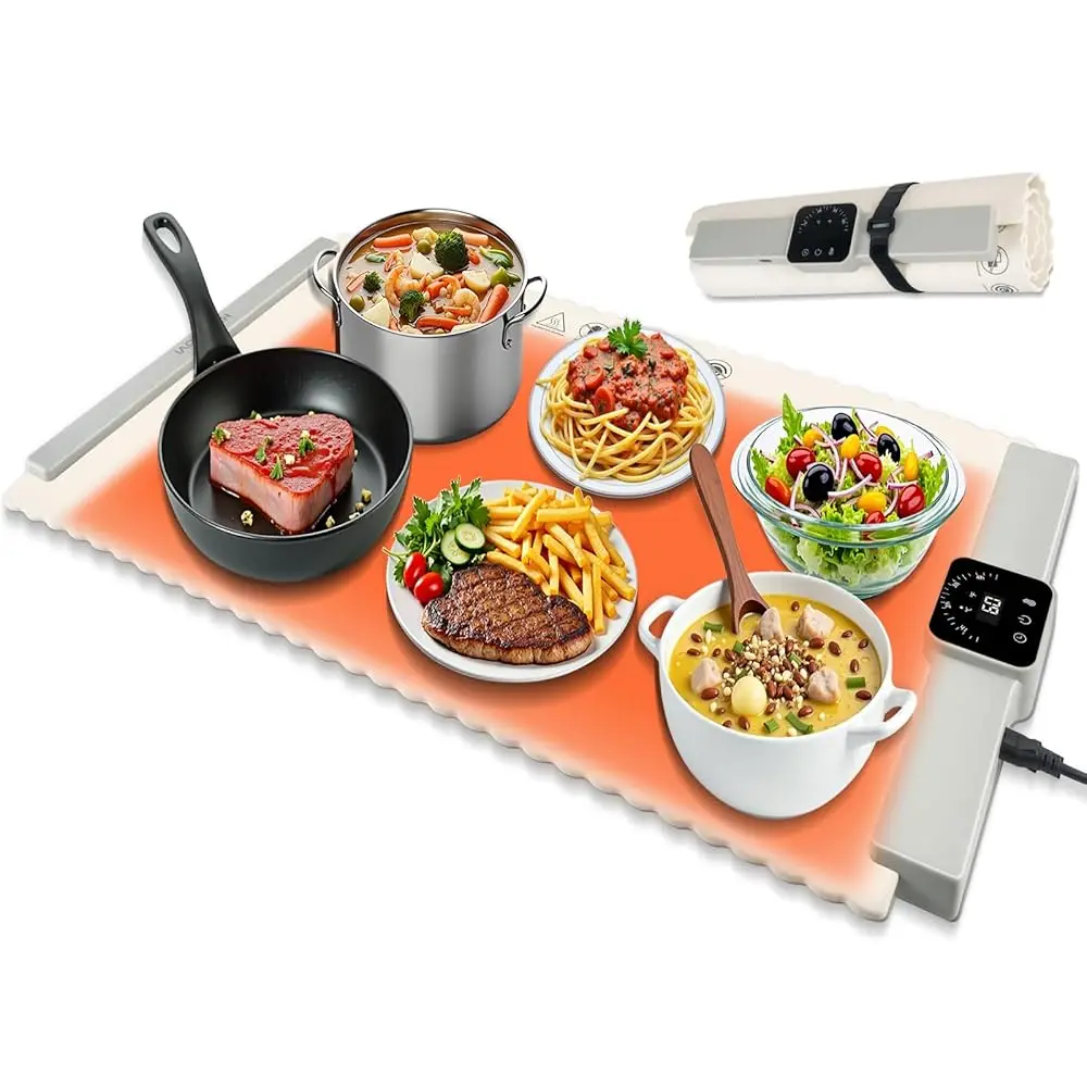 

Food Warming Mat, Rollable Portable Silicone Heating Mat With 7 Temperature Levels And Auto-Off, Food Warmers For Parties