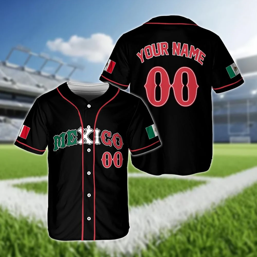

Hot Mexican Flag Baseball Jersey Custom Name Number Mexico Team Uniform Button Up Shirt For Softball Game Day Clothing