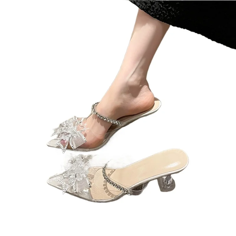 New Style Luxury Women's Fashion High Heels Pointed Toe Bow Sandals Sexy Elegant Banquet Party Women's Shoes Transparent Pumps
