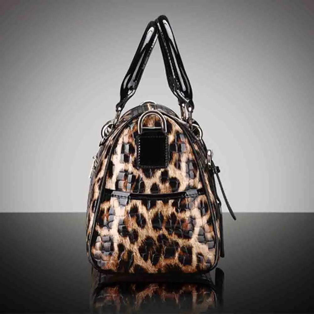 Luxury Leopard Print Patent Handbag Genuine Leather Boston Crossbody Pack For Women Large Capacity Female Tote Shoulder Bag 2022