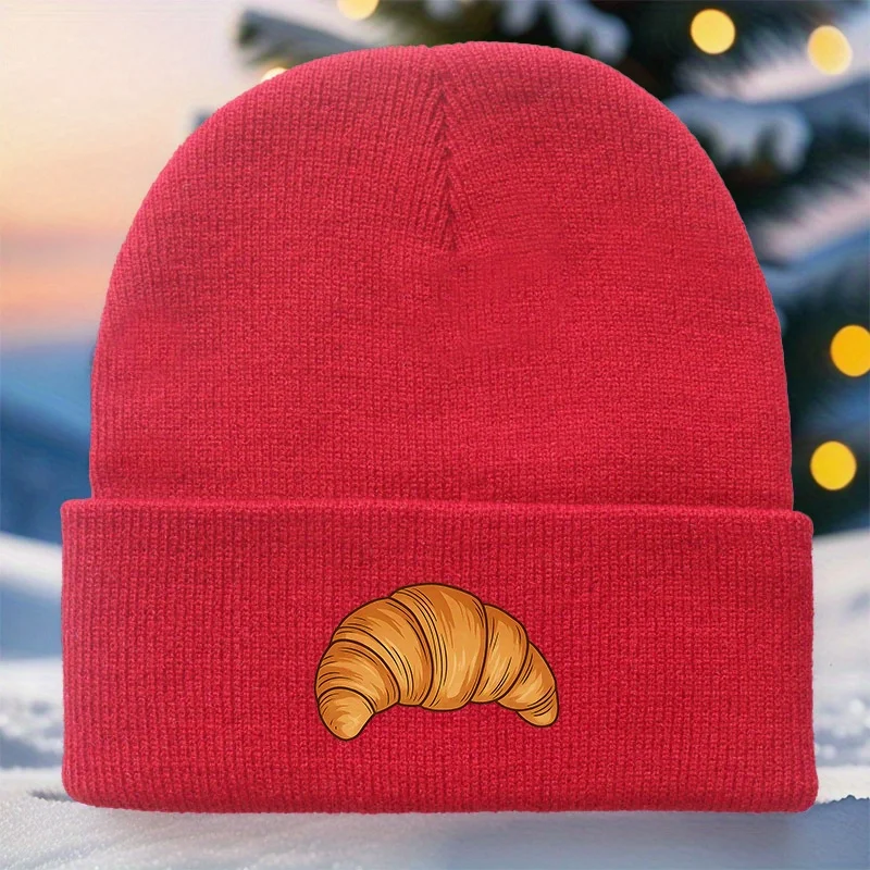 1pc Vintage Print Beanie Suitable for - Warm Stretchable Winter Hat for Men Women, Unisex Casual Outdoor Camping, Christmas