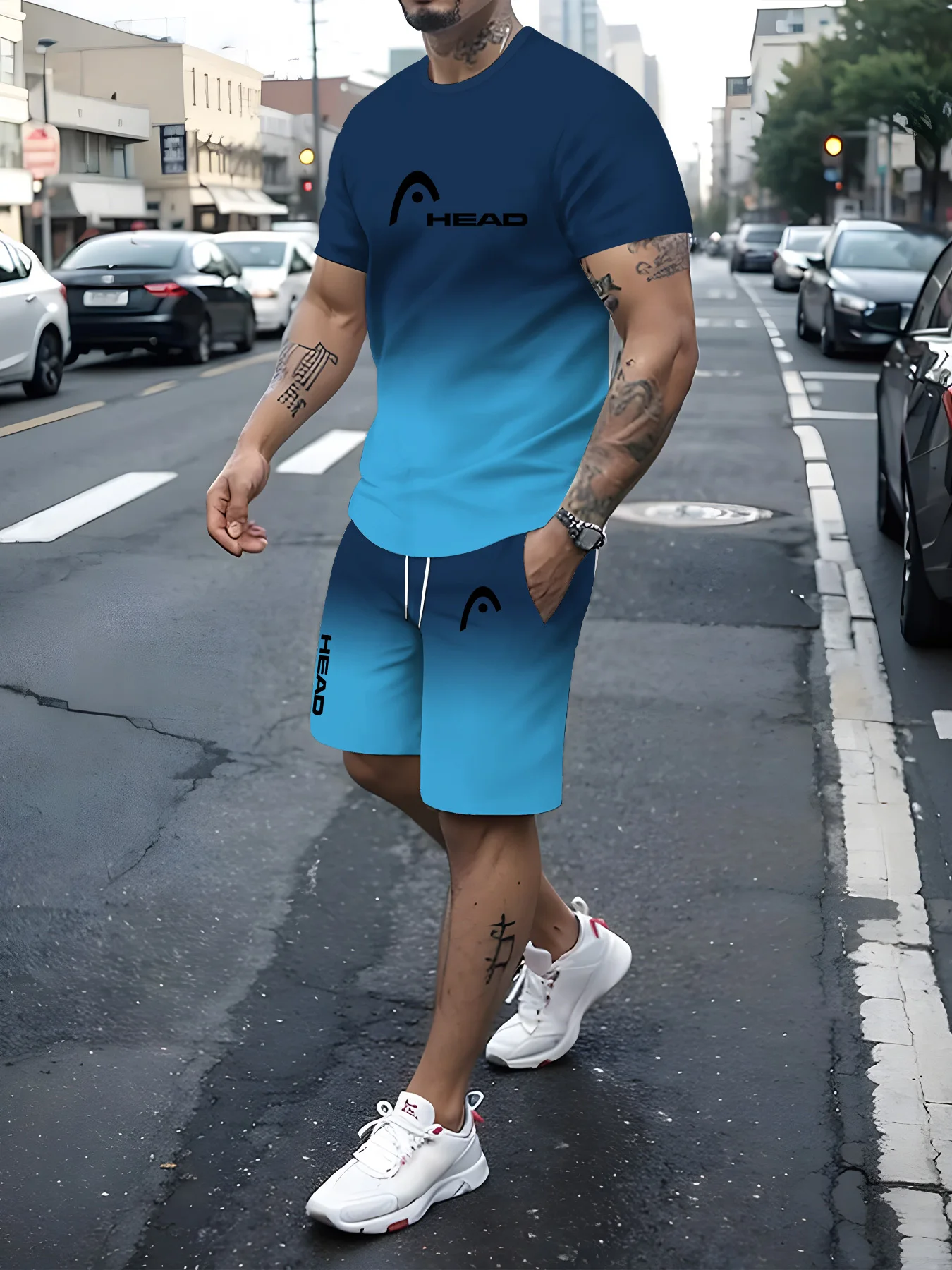 2024 Summer Head Men\'s suit Fashion sportswear Short sleeve T-shirt + Sports shorts suit men\'s casual men\'s jogging