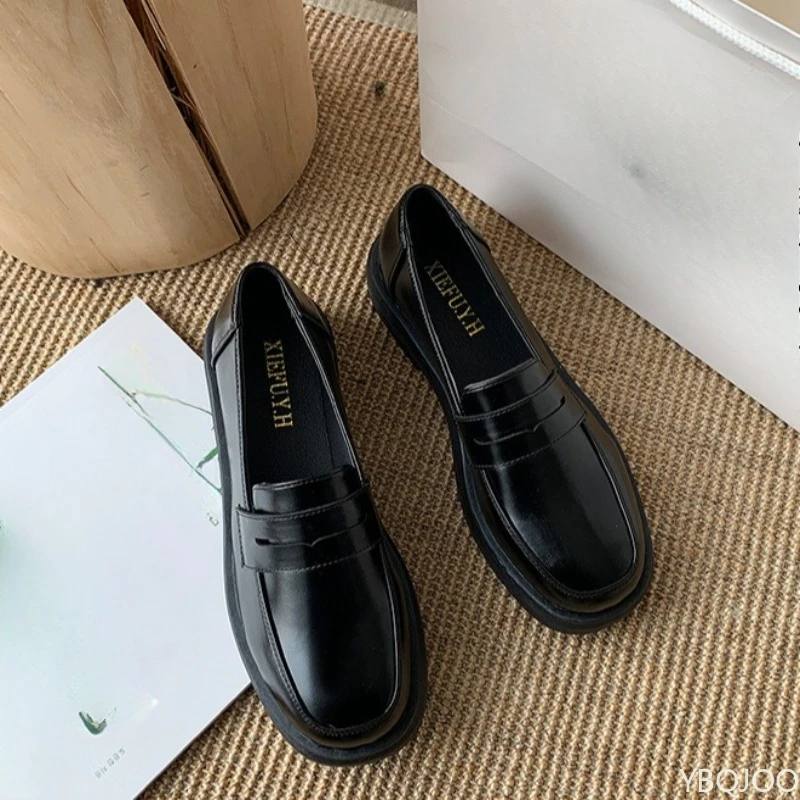 Fangtou Spring Summer New Retro Single Shoes Simple Comfortable Shallow Mouth Low Top Coarse Single Shoes