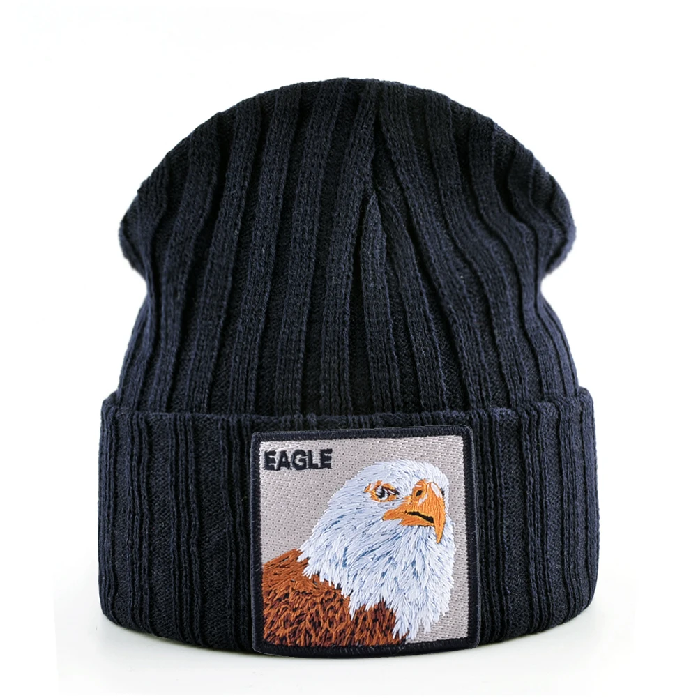 Solid Winter Beanie Hat Men Women Fashion Knitted Skullies Beanies With Eagle Patch Fashion Streetwear Gorras Hip Hop Bonnet Cap