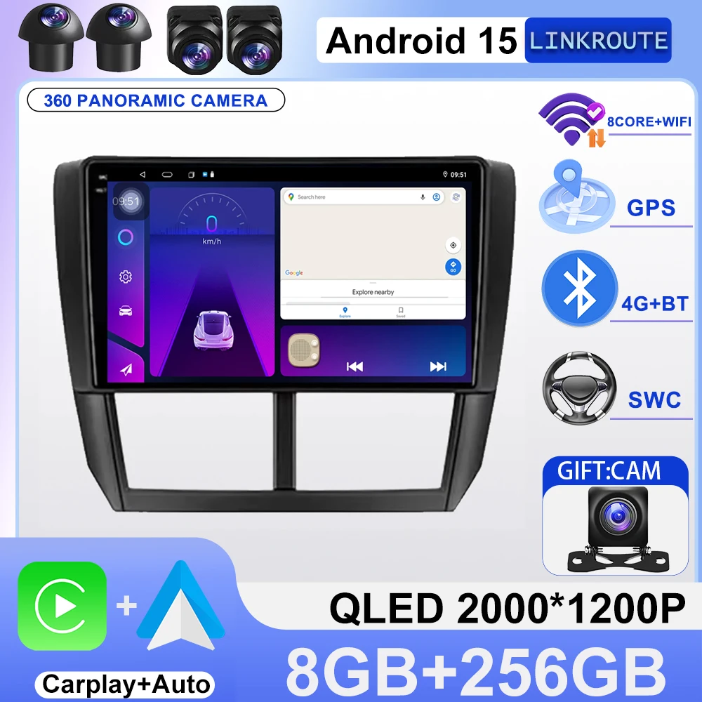 For Subaru Impreza GH GE 2007 2008 2009 2010 2011 Car Radio Multimedia Player Stereo Head Unit 4G WiFi，Android 15 Carplay Auto
