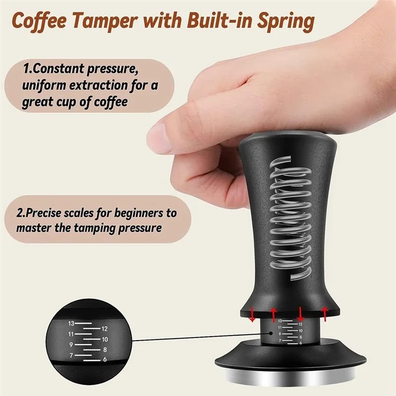 Tamper à café expresso avec outil WDT, chargé par ressort calibré, polymères de silicone, machine à café expresso, 51mm