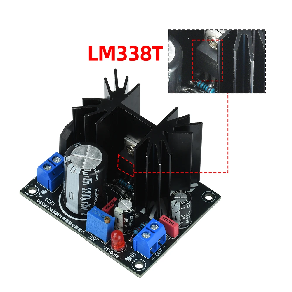 LM338T Voltage Regulator Board 5A AC 0-24V/DC 0-35V Input DC Adjustable Regulated Power Supply Module for Electronic Repair DIY