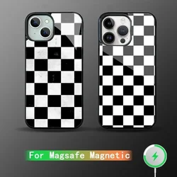 Nero bianco Checkerboar Case Strong Magnetic IPhone 15 14 13 Pro Max 11 12 Mini Alex Mirror Magsafe Wireless Charging Cover