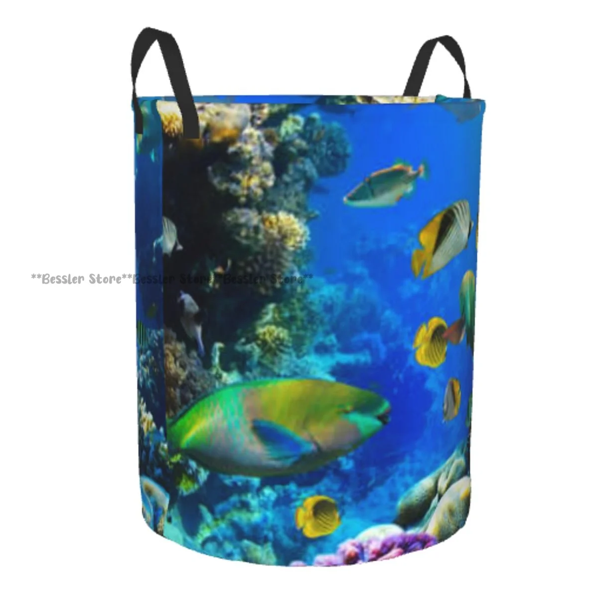 Tropical Fish On Coral Reef Laundry Basket Folding Dirty Clothes Toys Storage Bucket Household