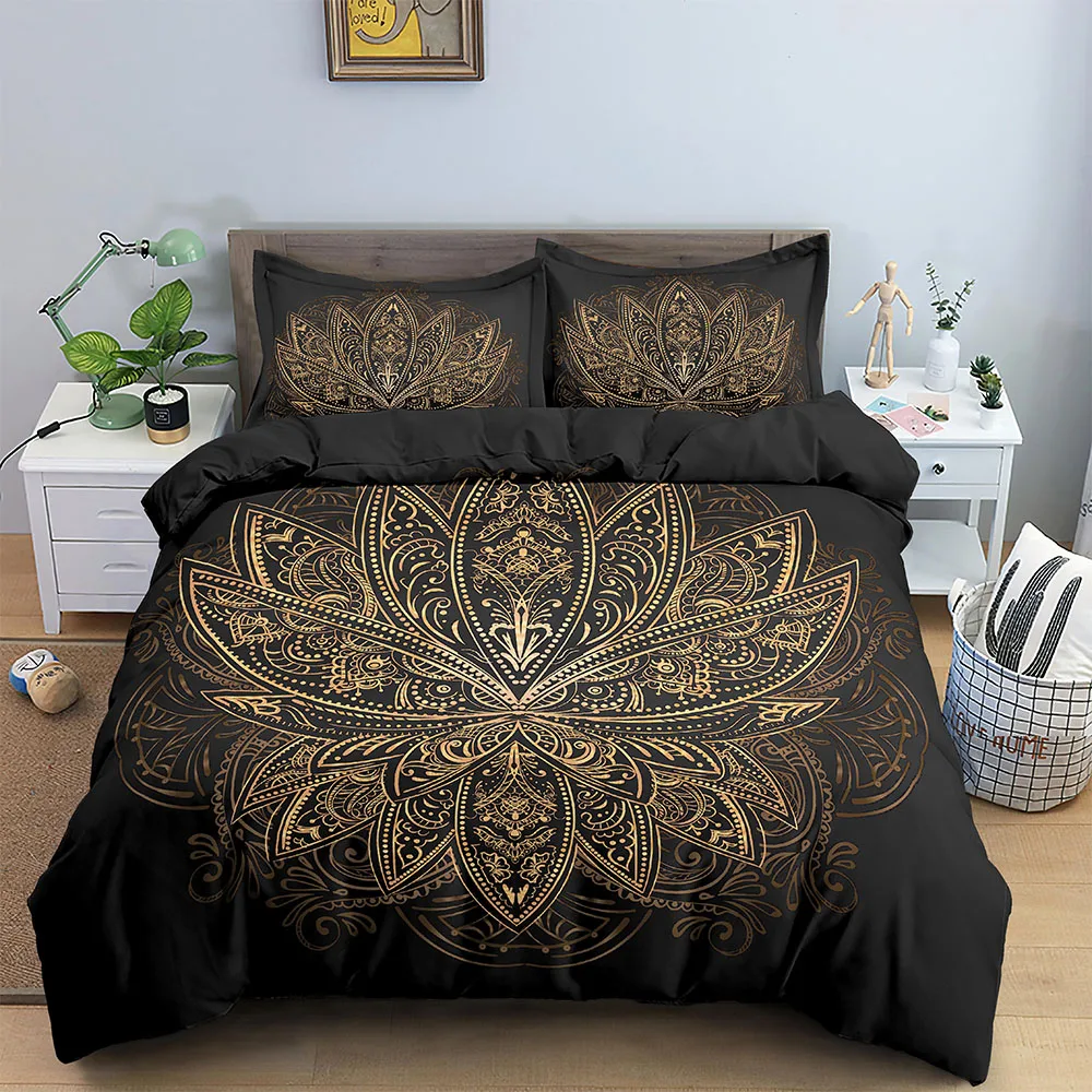 

Lotus Duvet Cover Set Mandala Lotus Pattern Twin Bedding Set Exotic Boho Style For Teens Queen King Size Microfiber Quilt Cover