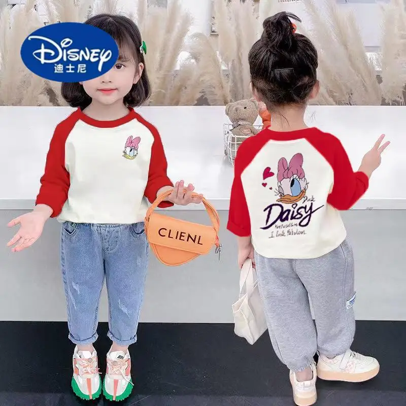 

Disney Donald Duck Girls T-Shirt | Korean Style Color Block Cotton Top, Cute Round Neck Tee for Spring & Fall