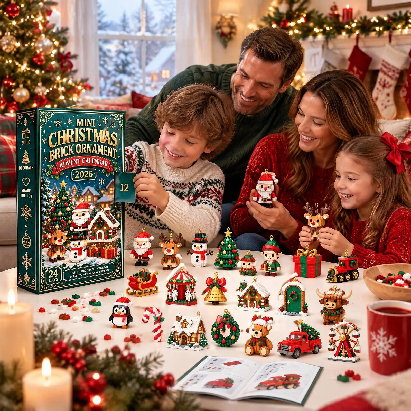 2026 Christmas Advent Calendar 24 Day Countdown Mini Brick Ornaments Buildable Blocks Hanging Loops Xmas Tree Holiday Gift