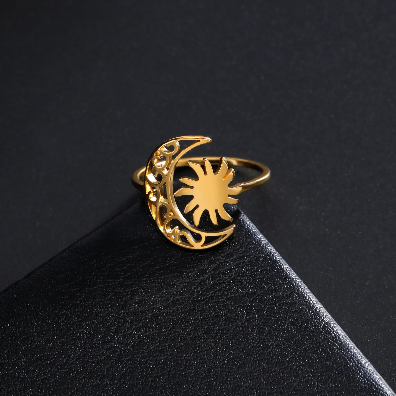 Cazador regolabile Crescent Moon Sun Ring per le donne gioielli in acciaio inossidabile anelli per le dita regalo di compleanno estetico 2024 Trend