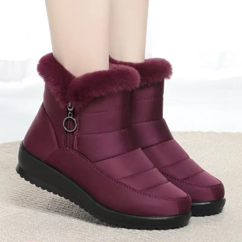 

Women Winter New Flat sole High Top Snow Boots Thick Sole Non Slip Waterproof Thicken Plush Keep Warm Elderly Cotton Boots
