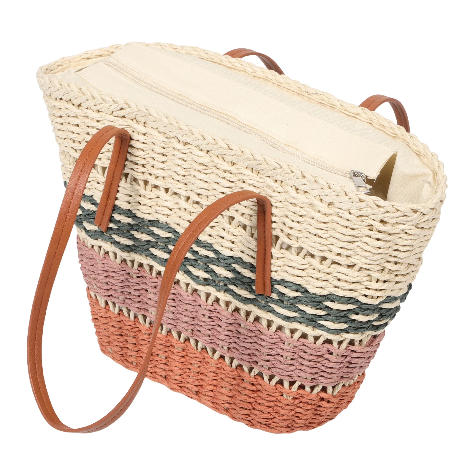 

Beach Tote Bag Shoulder Straw Hand Woven Bags for Women Vacation Carrying Handbag Crochet Purses