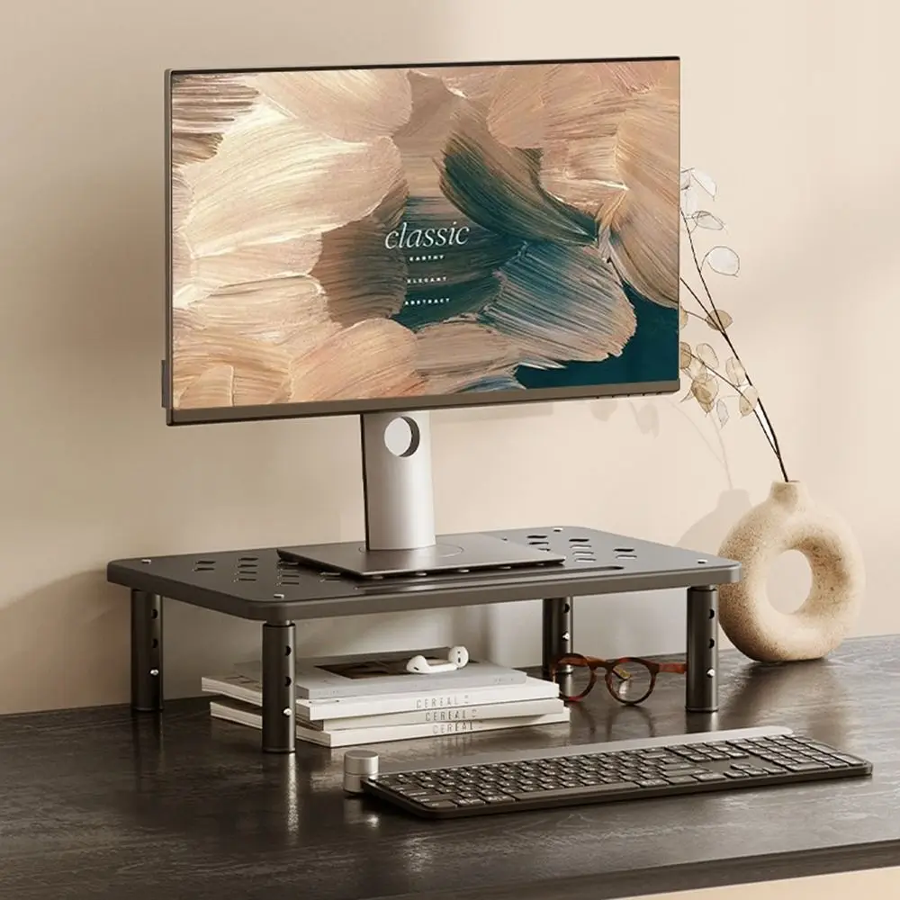 3 Height Adjustable Computer Monitor Riser Steel Construction Airflow Vents Adjustable Laptop Stand with Drawer