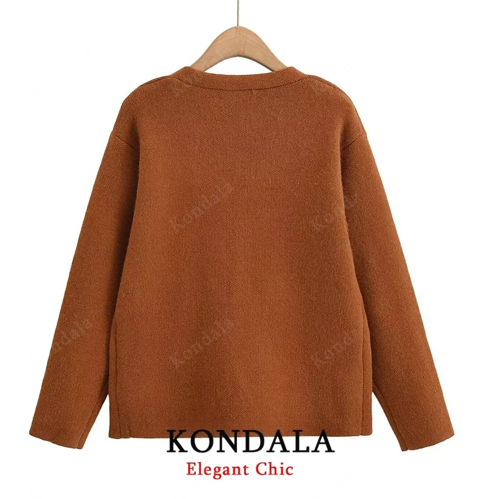 KONDALA-cárdigan informal Vintage para mujer, cárdigan de manga larga con botones marrones, moda Primavera otoño 2025, cárdigan sencillo y elegante para mujer