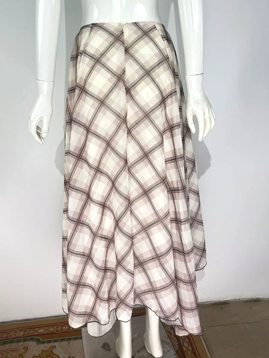 ไม่สม่ําเสมอ Hem ลายสก๊อต Midi กระโปรงผู้หญิงฤดูร้อนใหม่เอวสูง Vintage A-Line Faldas Streetwear แฟชั่นสบายๆกระโปรงยาว