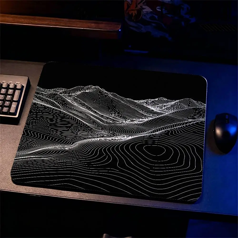 

Terrain Line Mouse Pad Small Size Minimalist Line Art Desk Mat Waterproof Non-Slip Rubber Office PC Laptop Gaming Compact Decor