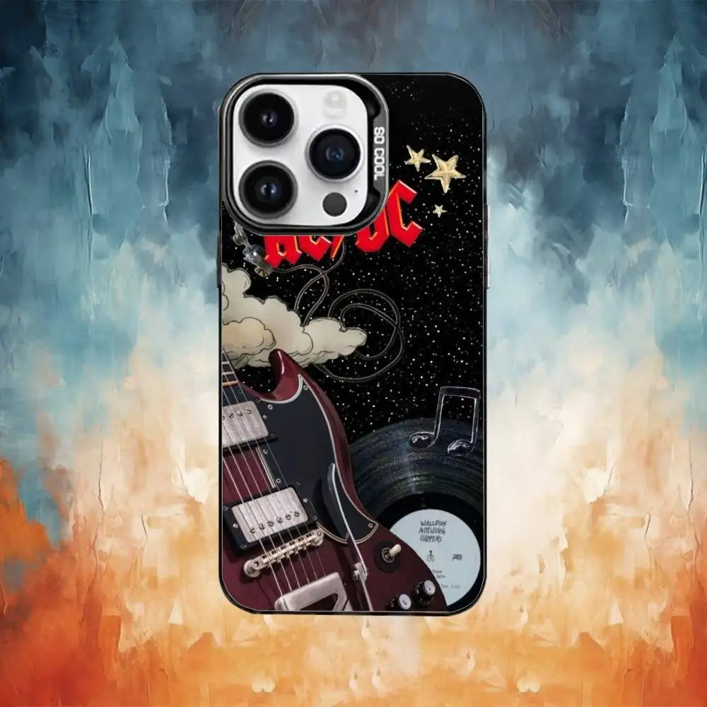 เคสโทรศัพท์ลายวงดนตรีร็อค A-AC-DC สำหรับ iPhone17,16,15,14,13,12,11 Plus,Pro Max สีดำด้านกันกระแทก