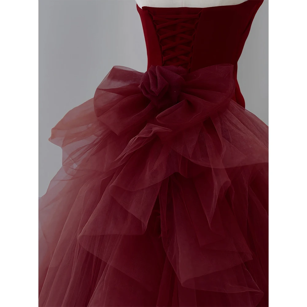 Wine Red Prom Dress Tulle Dress Gorgeous High Quality Customized Off Shoulder Long Dress Princess Classic Wedding Dress 2023