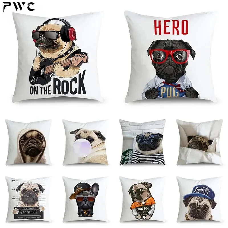 

Funny Pug pillowcase Cute dog cushion cover For Living Room Car Sofa Chair seat Short velvet Decorative pillow covers 18*18inch