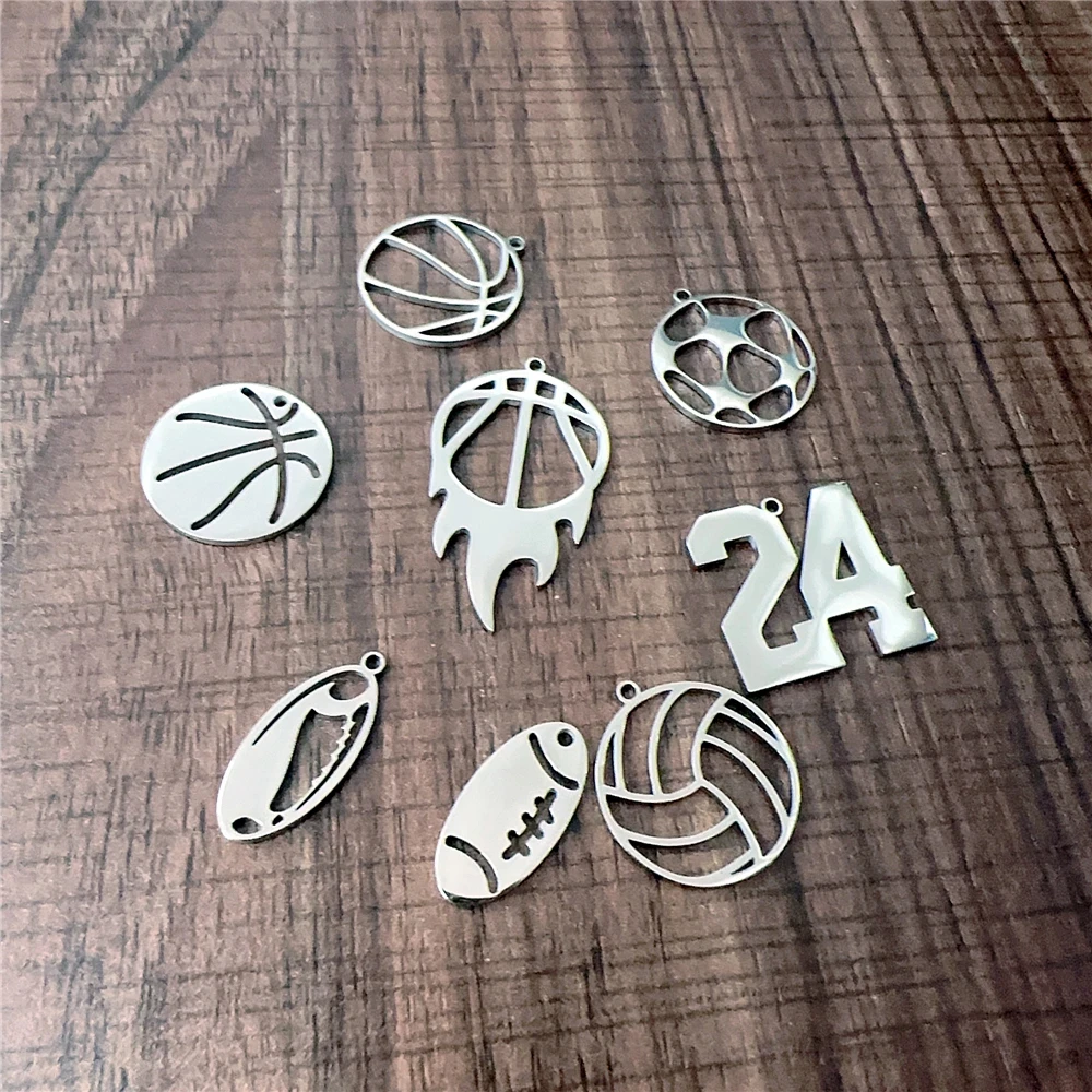 Fashion 5Pcs/lot Sport Football Basketball Rugby Shape Pendant Stainless Steel Lucky Number 24 for Necklace Bracelet Keychain