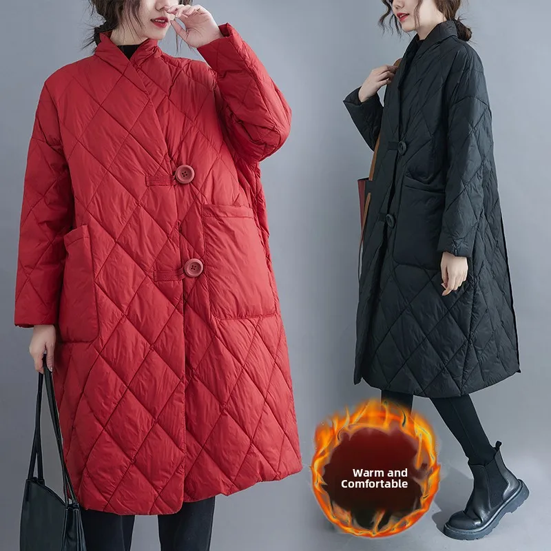 

Длинная легкая зимняя куртка для похудения, женская хлопковая куртка-пуховик больших размеров, теплая удобная корейская верхняя одежда