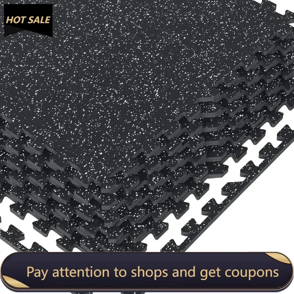 1/2in Thick 48 Sq Ft Rubber Top EVA Foam Exercise Gym Mats Non-slip 12 Pcs - Puzzle Floor Tiles  - 24 x 24in Tile, Black & White