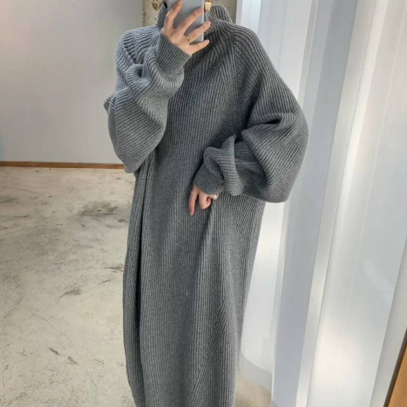 

turtleneckSweater Dress Women Dresses Knitted Warm Clothing New Elegant Woman Korean Vintage Autumn Thick 2022 Winter Solid