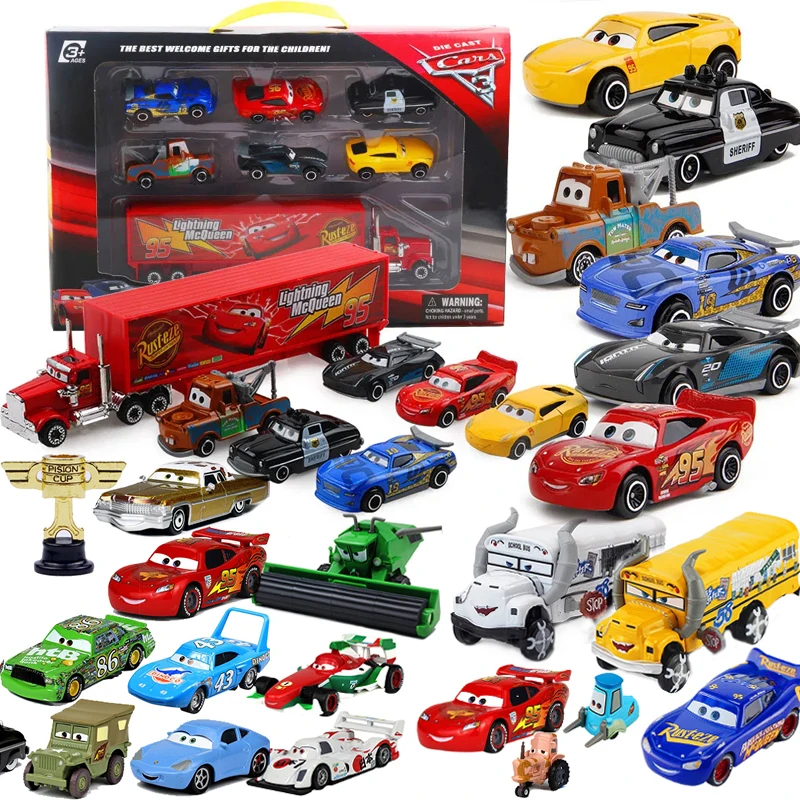 Disney Pixar Cars 3 Sets Lightning McQueen Fire Truck Lightning Jackson Storm Metal Model Car 1:55 Toys Kids Boy Children Gift