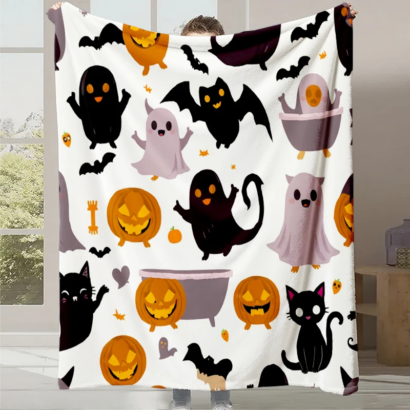 

2025 new cartoon cute pumpkin little ghost printed blanket autumn and winter comfortable warm blanket holiday gift