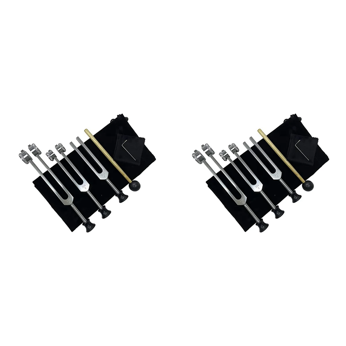 

B76A 2X Tuning Fork Set (128Hz, 256Hz, 512Hz) for Therapy with Silicone Hammer, Repair Tool, Cleaning Cloth and Storage Bag